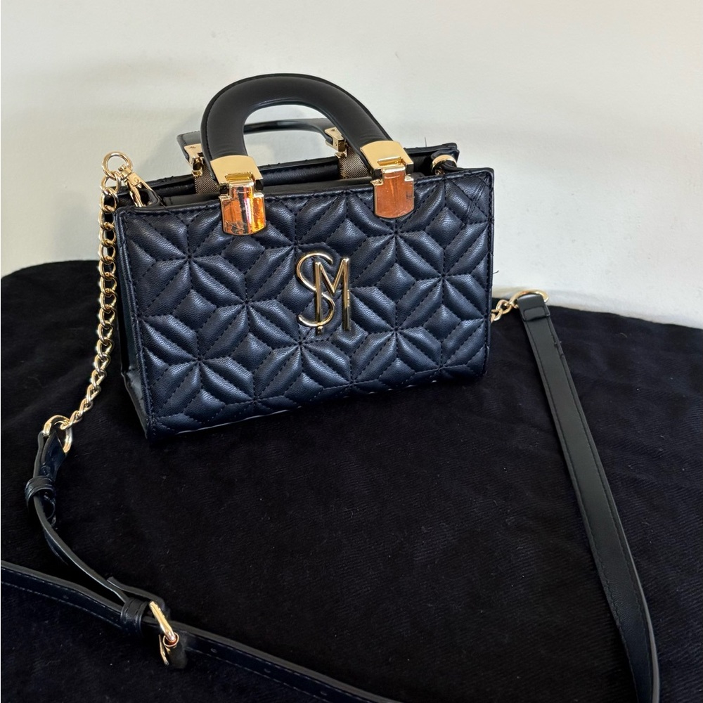 Steve Madden Black Quilted Mini Bag with Gold Accents